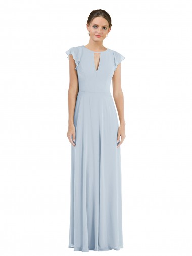 Cheap Flutter Sleeves Bateau Neck Chiffon Sea Glass Long Formal Dress Canada