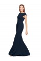 Cheap Sleeveless Boat Neck Stretch Crepe Dark Navy Long Formal Dress Canada