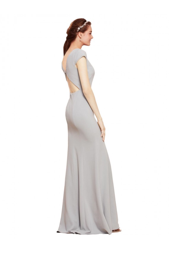 Cheap Sleeveless Boat Neck Stretch Crepe Dark Navy Long Formal Dress Canada