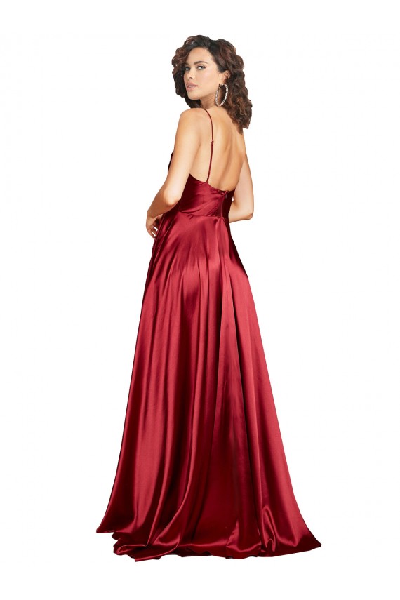 Cheap Sleeveless Cowl Neck Silky Satin Burgundy Long Black Tie Formal Dresses Canada