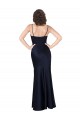 Cheap Sleeveless Cowl Neck Silky Satin Dark Navy Long Black Tie Formal Dress Canada