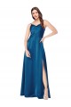 Cheap Sleeveless Cowl Neck Silky Satin Peacock Blue Long Formal Dress Canada