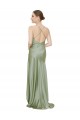 Cheap Sleeveless Cowl Neck Silky Satin Smoke Green Long High Low Formal Dress Canada