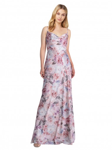 Cheap Sleeveless Cowl Neck Stretch Satin & Floral Long Formal Dress Canada