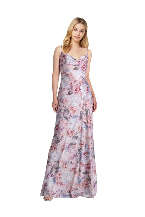 Cheap Sleeveless Cowl Neck Stretch Satin & Floral Long Formal Dress Canada