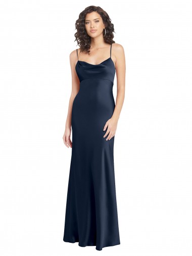 Cheap Sleeveless Cowl Neck Stretch Satin Dark Navy Long Black Tie Formal Dress Canada