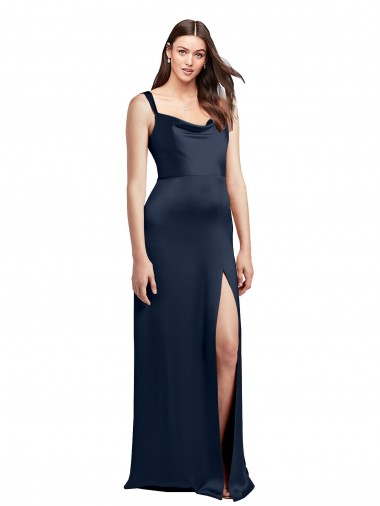 Cheap Sleeveless Cowl Neck Stretch Satin Dark Navy Long Formal Dress Canada