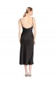 Cheap Sleeveless Cowl Neck Stretch Satin Black Midi Length Formal Dress Canada