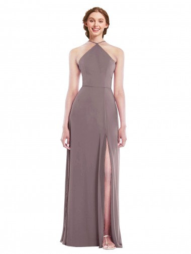 Cheap Sleeveless Halter Neck Chiffon Dusty Rose Long Formal Dress Canada