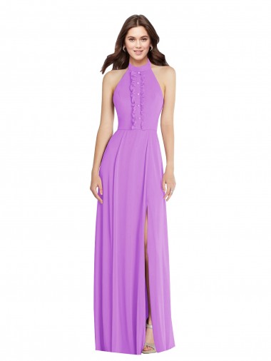 Cheap Sleeveless Halter Neck Chiffon Violet Long Formal Dress Canada