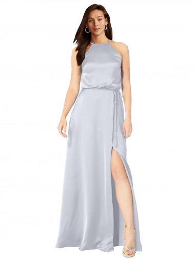 Cheap Sleeveless Halter Neck Silky Satin Fog Long Formal Dress Canada