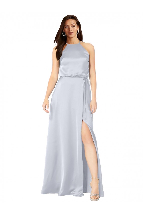 Cheap Sleeveless Halter Neck Silky Satin Fog Long Formal Dress Canada