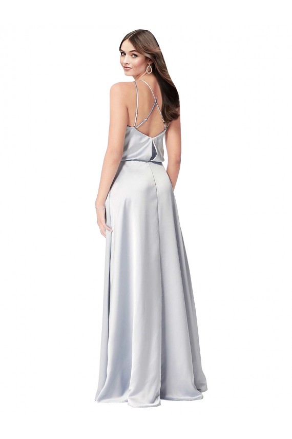 Cheap Sleeveless Halter Neck Silky Satin Fog Long Formal Dress Canada