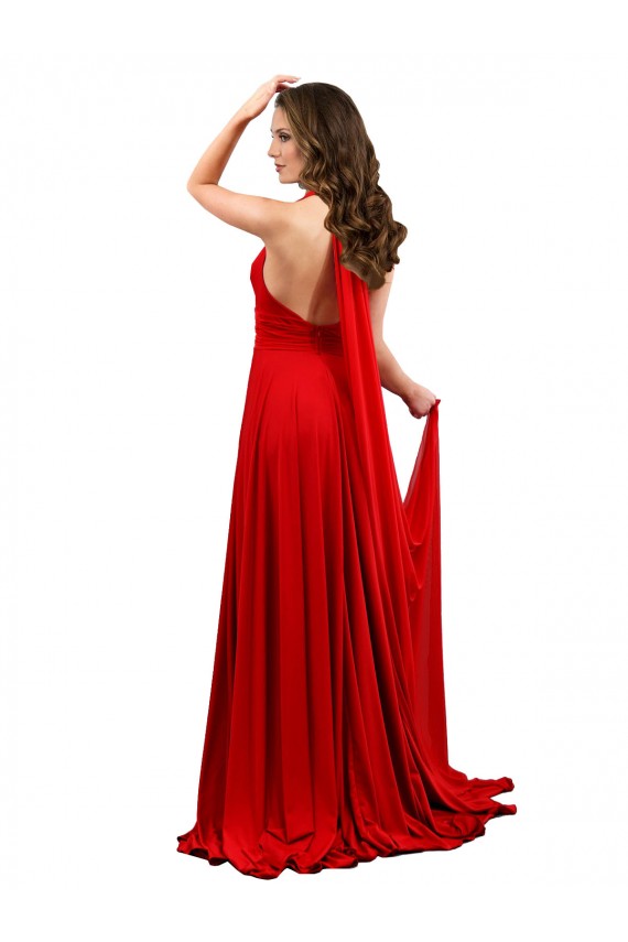 Cheap Sleeveless Halter Neck Spandex Red Long Formal Dress Canada