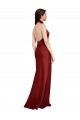 Cheap Sleeveless Halter Neck Stretch Satin Burgundy Long Black Tie Formal Dress Canada