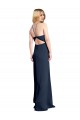 Cheap Sleeveless Halter Neck Stretch Satin Dark Navy Long Formal Dresses Canada