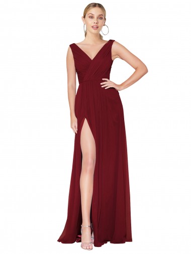 Cheap Sleeveless High Neck Chiffon Burgundy Long Black Tie Formal Dress Canada