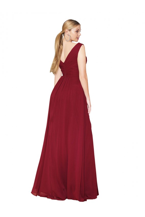 Cheap Sleeveless High Neck Chiffon Burgundy Long Black Tie Formal Dress Canada