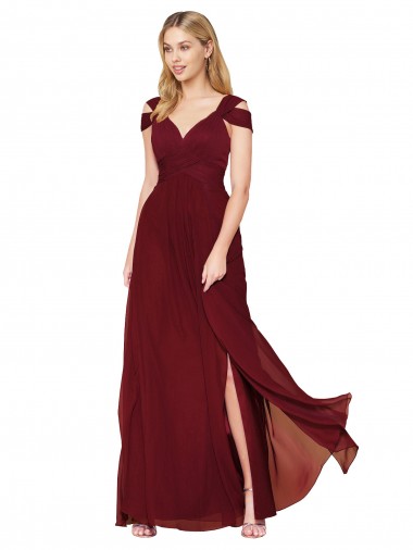 Cheap Sleeveless High Neck Chiffon Burgundy Long Formal Dresses Canada