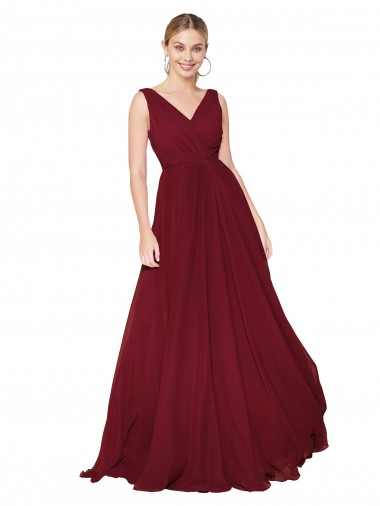 Cheap Sleeveless High Neck Chiffon Burgundy Long Formal Dress Canada