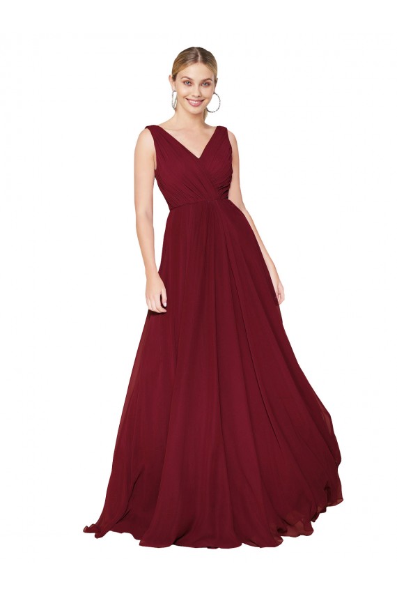 Cheap Sleeveless High Neck Chiffon Burgundy Long Formal Dress Canada