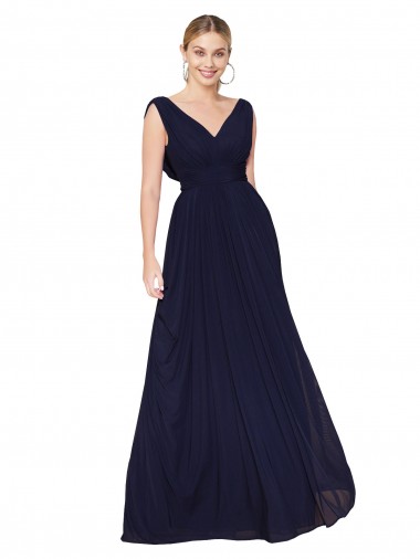 Cheap Sleeveless High Neck Chiffon Dark Navy A-Line Long Formal Dress Canada