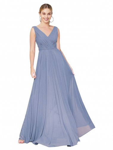 Cheap Sleeveless High Neck Chiffon Dusty Blue Long Formal Dress Canada