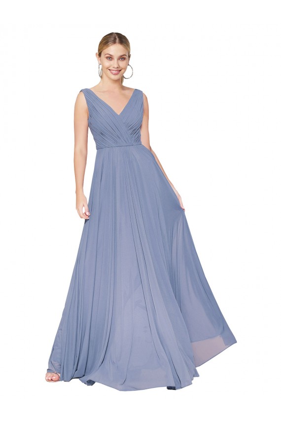 Cheap Sleeveless High Neck Chiffon Dusty Blue Long Formal Dress Canada