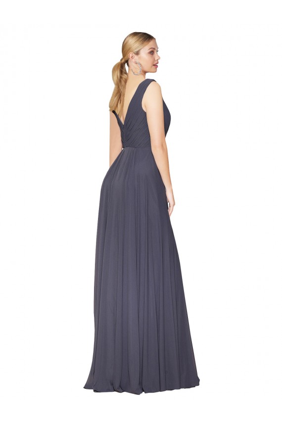 Cheap Sleeveless High Neck Chiffon Dusty Blue Long Formal Dress Canada