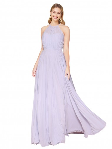 Cheap Sleeveless High Neck Chiffon Lilac Long Formal Dress Canada