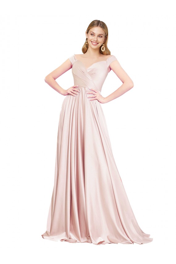 Cheap Sleeveless High Neck Satin Pink Long Formal Dress Canada