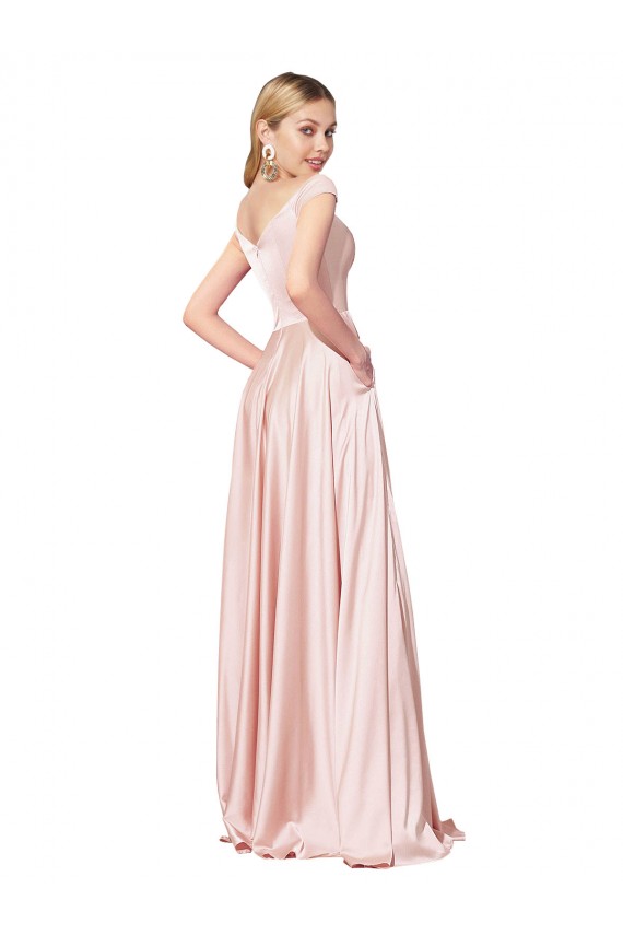 Cheap Sleeveless High Neck Satin Pink Long Formal Dress Canada