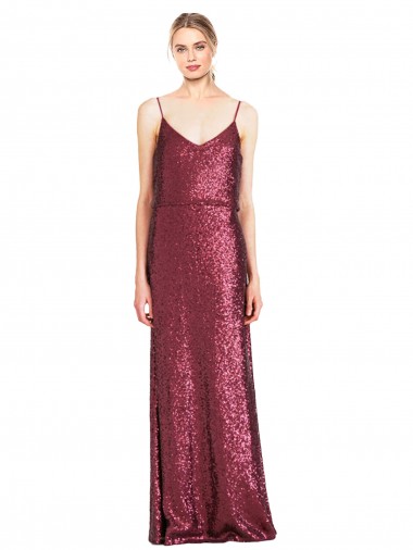 Cheap Sleeveless High Neck Sequin Burgundy Long Formal Dress Canada