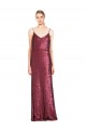 Cheap Sleeveless High Neck Sequin Burgundy Long Formal Dress Canada