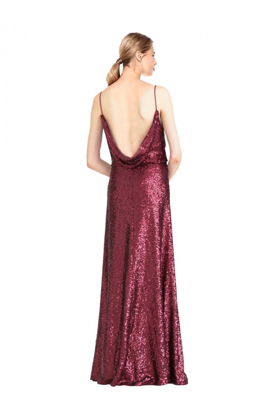Cheap Sleeveless High Neck Sequin Burgundy Long Formal Dress Canada