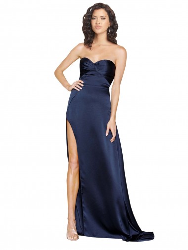 Cheap Sleeveless High Neck Silky Satin Sapphire Long Formal Dress Canada