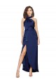 Cheap Sleeveless High Neck Silky Satin Sapphire Long High Low Formal Dress Canada