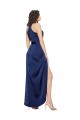 Cheap Sleeveless High Neck Silky Satin Sapphire Long High Low Formal Dress Canada