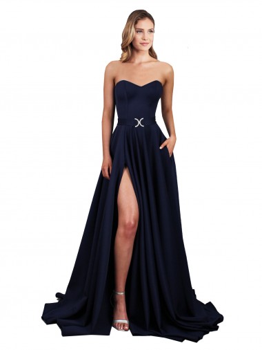 Cheap Sleeveless High Neck Stretch Crepe Dark Navy Long Formal Dress Canada
