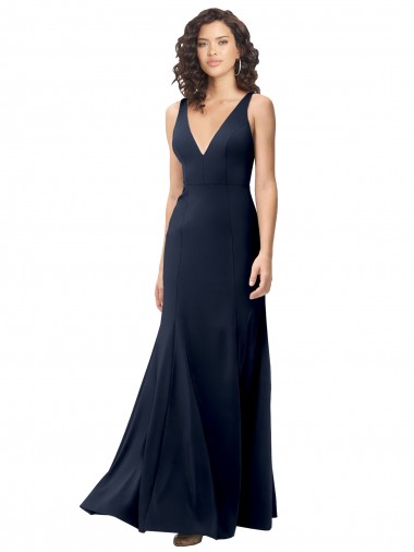 Cheap Sleeveless High Neck Stretch Crepe Dark Navy A-Line Long Formal Dress Canada