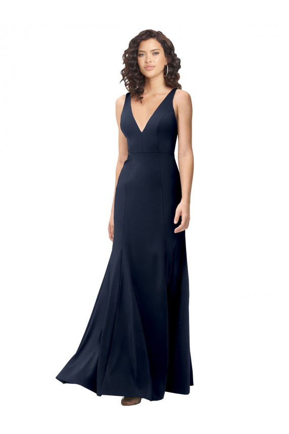 Cheap Sleeveless High Neck Stretch Crepe Dark Navy A-Line Long Formal Dress Canada