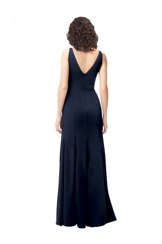 Cheap Sleeveless High Neck Stretch Crepe Dark Navy A-Line Long Formal Dress Canada
