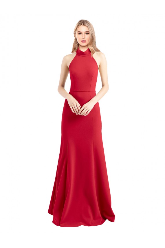 Cheap Sleeveless High Neck Stretch Crepe Red A-Line Long Formal Dress Canada