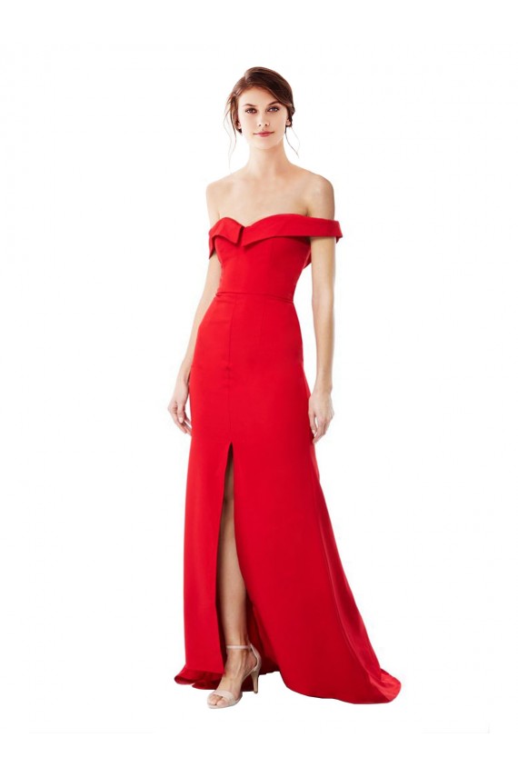 Cheap Sleeveless High Neck Stretch Crepe Red Long Formal Dresses Canada