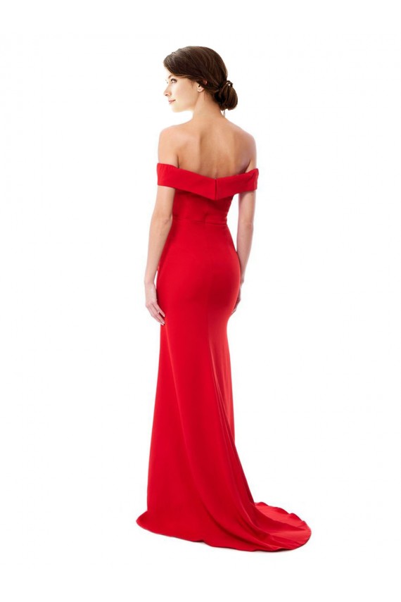 Cheap Sleeveless High Neck Stretch Crepe Red Long Formal Dresses Canada