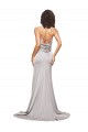 Cheap Sleeveless High Neck Stretch Satin Sweep Train Formal Dress Canada