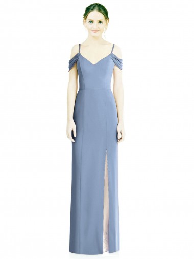 Cheap Cold Shoulder Jewel Chiffon Dusty Blue Long Formal Dress Canada