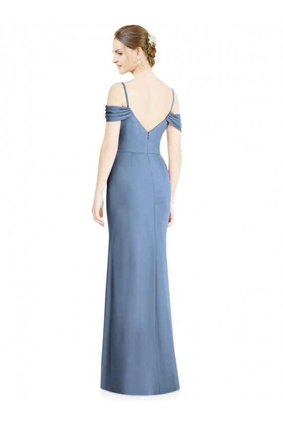 Cheap Cold Shoulder Jewel Chiffon Dusty Blue Long Formal Dress Canada