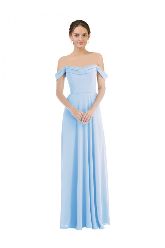 Cheap Sleeveless Off the Shoulder Chiffon Light Sky Blue Long Formal Dress Canada