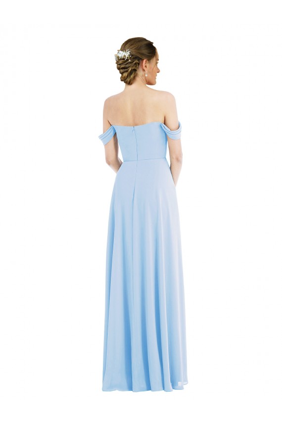 Cheap Sleeveless Off the Shoulder Chiffon Light Sky Blue Long Formal Dress Canada